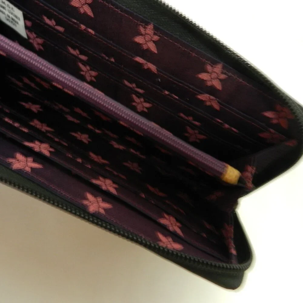 Anuschka Leather Butterfly clutch Zip around Hand painted wallet 8.5